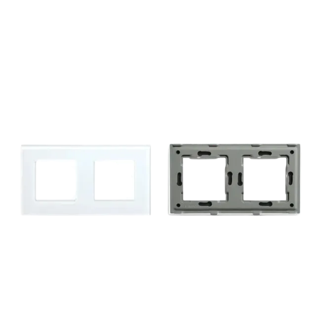Double Frame Glass Panel with Metal Bracket (White) VIV-TW-G157.2F-WT